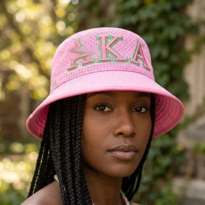 Comfortable Cotton Pink Green Greek Sorority Style Beach Vacation Bucket Hat