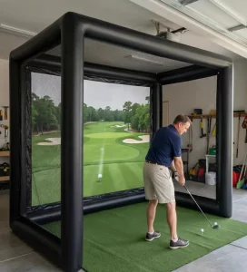 Commercial Customized Portable Golf Training Cage Inflatable Golf Simulator Projector Enclosure Shooting Tent with Screen