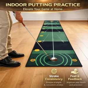 Commercial Putting Training Mat with Printed Alignment Grid Heavy Duty Golf Practice Aid for Club Teaching and Academy Drills