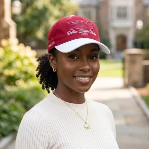 Cotton Adjustable Custom Embroidered Greek Red and White Sorority Style Baseball Cap