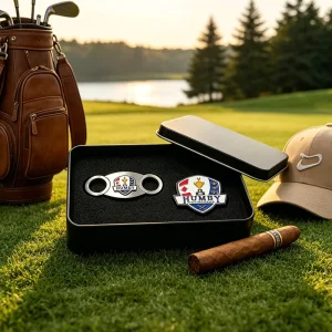 Cuban Big Luxury Damascus Steel Cigar Cigar Knife Cutter Gift Box V Cut With Spring Carbon Golf Ball Marker