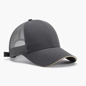 Curved Brim Casual Baseball Cap Sandwich Brim Structured Cap 6 Panel Breathable Mesh Back Trucker Hat