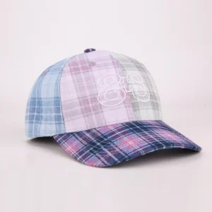Custom 3D Embroidered Logo Check Pattern Plaid Fabric Structured Adjustable Streetwear Fashion Sports Baseball Hat