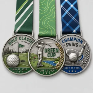 Custom 3D Zinc Alloy Golf Medal Champion Tournament Winner Metal Sport Award Medals with Printed Ribbon Souvenir Gift