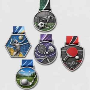 Custom 3D Zinc Alloy Medal Soccer Basketball Volleyball Badminton Table Tennis Golf Sport Award Medals with Printed Ribbon