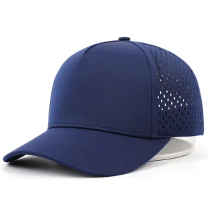 Custom 5 Panel Blue Quick Dry Laser Perforated Breathable Embroidery Nylon Sports Cap Summer Unisex
