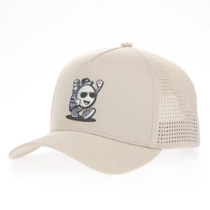 Custom 5 Panel Performance Hat Light Khaki Golf Cap Silicone Embossed Fun Laser Perforated Curved Brim Structured Snapback