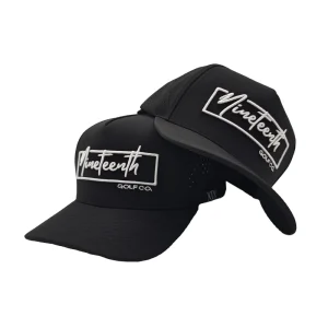 Custom 5 Panel Rubber PVC Patch Logo Baseball Cap Waterproof Laser Cut Hole Perforated Golf Gorras Green Polyester Golf Rope Hat