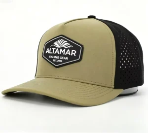 Custom 5 Panel Waterproof Green Polyester Laser Cut Hole Sports Hat Perforated Golf Gorras Rubber Patch Logo Baseball Cap