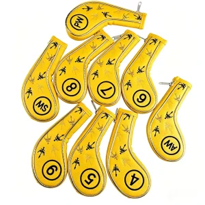 Custom 9pcs set Water Proof PU Leather Golf Club Head Covers for Iron & Putter
