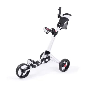 Custom Aluminum 4 Wheels Lightweight Foldable Golf Push Cart with Umbrella Stand for Outdoor Golf Play