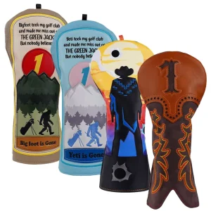 Custom Bigfoot Yeti Golf Headcovers Driver Fairway Wood Covers Western Cowboy PU Leather Golf Club Head Covers