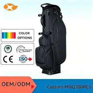 Custom Black PU Leather Stand Golf Bag Waterproof Lightweight Golf Caddy Bag With Ergonomic Back Support for USA