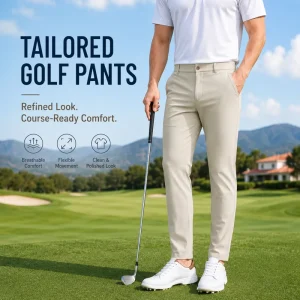 Custom Breathable Flexible Tailored Golf Pants Men Sand Refined Fit Course Ready Performance Sport Trousers