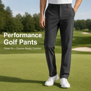 Custom Breathable Stretch Slim Fit Performance Golf Pants Men Charcoal Grey Athletic Sport Trousers