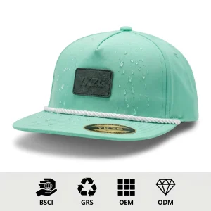 Custom Burgundy 5 Panel Rope Hat Water Resistant Outdoor Lifestyle Golf Cap Featuring Silicone Patch GRS Sustainable Performance