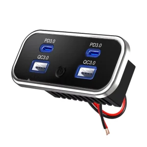 Custom Carregador De Carro Usb 4 USB Port 18W Dual USB a 20W 2 Type C Reversible 12V 24V Usb Port Car Charger Outlet Socket