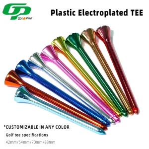 Custom Color Electroplated Golf Tees 4 Sizes 42mm-83mm Bright Shiny Surface Wear Resistant Damage Resistant Plastic GP GP-T078