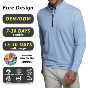 Custom Design Logo Athletic Lightweight Solid Stand Quarter Zip Pullover Sweatshirt Men Regular Fit Long Sleeve Golf Pullover