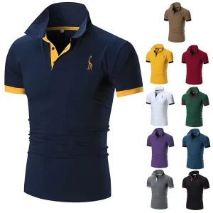 Custom Design Your Own Logo Embroidered Deer Polo V Neck Shirts Quick Dry Man Golf Polo T Shirt