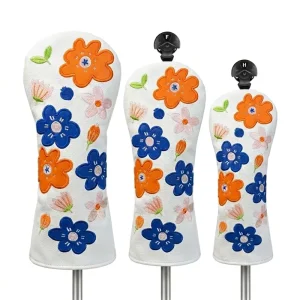 Custom Driver Wood Headcover PU Leather Eco-Friendly Magnetic Custom Embroidered Logo 3-Layer Protection Golf Clubs