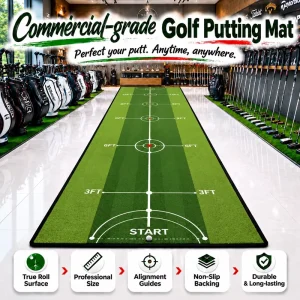 Custom Dual Function Golf Hitting Mat Multi Turf Rubber Backed Putting Rug for Putting Combined Practice