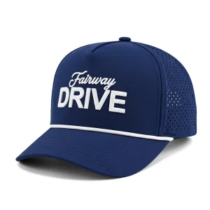 Custom Embroidered Logo Navy Blue Golf Hat 5 Panel Performance Rope Cap Laser Cut Structured Baseball Cap Mens BSCI