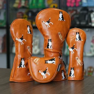 Custom Embroidered PU Leather Golf Headcover Set for Driver and Clubs