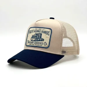 Custom Embroidered Patch High Crown Structured A Frame Trucker Hat 5 Panel Two Tone Mesh Baseball Cap