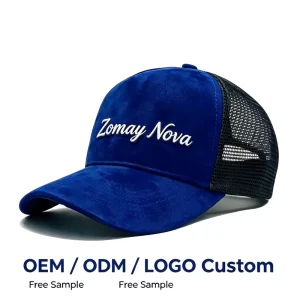 Custom Embroidery 5-Panel Unisex Trucker Hat Royal Blue Mesh Snapback Breathable Polyester Fabric Curved Back