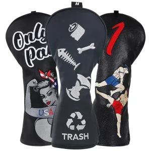Custom Embroidery Black American Street Style Golf Driver Club Covers PU Leather Golf Headcovers Factory Golf Accessories