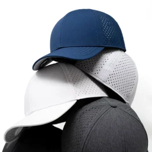 Custom Embroidery High Quality Golf Hat 6 Panel PVC Rubber Patch Logo Laser Cut Hole Waterproof Perforated Hat Baseball Cap