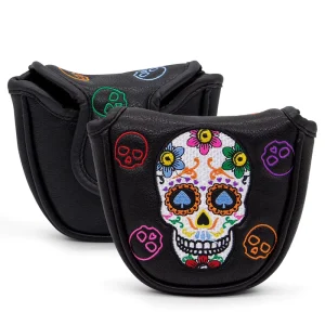 Custom Embroidery Skull Golf Club Leather Head Cover Golf Putter Headcover Golf Putter Mallet Headcover