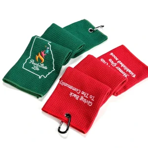 Custom Embroidery Waffle Golf Towel Microfiber Golf Cleaning Towel With Carabiner Golf Club Tournament Souvenir Gift