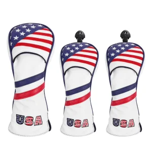Custom Factory Embroidered Logo PU Leather Velvet Water Resistant 3D Embroidery Golf Driver Head Covers
