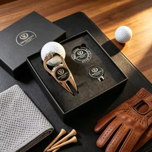 Custom Foldable Metal Pitch Fork With Logo Divot Tool With Golf Ball Markers Magnetic