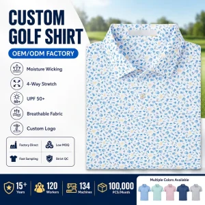 Custom Four way Stretch Performance Buttons Dry Fit Breathable Golf Shirts Men’s 92% Polyester 8% Spandex Polo Shirts for Men
