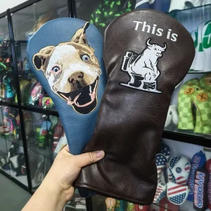 Custom Funny Dog Animal Novelty Embroidered Golf Driver Headcover PU Leather OEM ODM Golf Head Cover