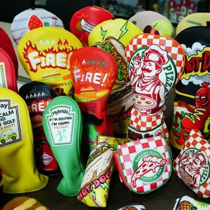 Custom Funny Food Pizza Golf Club Headcovers Set PU Leather Driver Fairway Wood Hybrid Blade Mallet Putter Head Covers