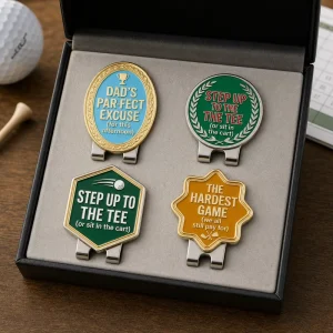 Custom Funny Slogan Metal Soft Enamel Golf Hat Brim Clip Personalized Magnet Golf Ball Marker with Gift Box