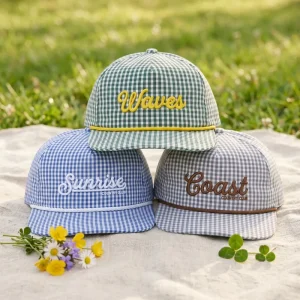 Custom Gingham Plaid Rope Hat 5 Panel Snapback Baseball Cap Embroidered Golf Country Club Hat for Private Label Brand