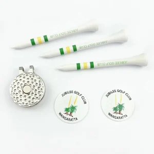 Custom Golf Accessories Golf Ball Pattern Hat Clip Curved Ball Marker Custom Wood Golf Tee for Tournament Events
