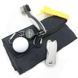 Custom Golf Accessories Set Honeycomb Microfiber Fabric Zinc Alloy Golf Towel Brush Divot Tool