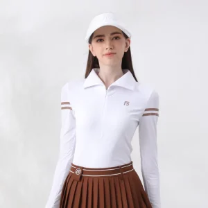 Custom Golf Apparel Womens Casual Tennis Quick Drying Breathable Slim Fit Long Sleeved Shirt V Neck Polyester Cotton Solid