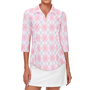 Custom Golf Attire Women’s Golf Apparel Shirts Clothes Outfits Sleeve 3/4 Zipper Moisture Wicking UPF 50+ Workout Polo Shirt