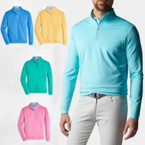 Custom Golf Clothing Solid Sports Performance Men’s Golf 1/4 Zip-up Collar Long Sleeve Pullover Golf Jersey