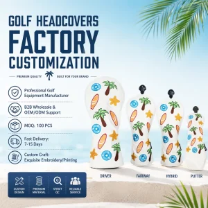 Custom Golf Club Covers Black White Green PU Leather Waterproof Driver Fairway Hybrid Protective Custom Size Factory