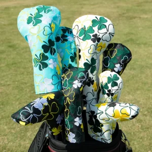 Custom Golf Driver Headcovers Lucky Clover Head Cover Golf Black Leather