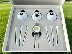Custom Golf Gift Set Golf Accessories Set Ball Marker Divot Tool Balls Golf Tees with White Paper Gift Box Golf Accessories Set