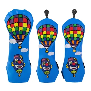 Custom Golf Head Covers Blue PU Leather Balloon Clown Embroidery Driver Fairway Hybrid Set Manufacturer Golf Accessories